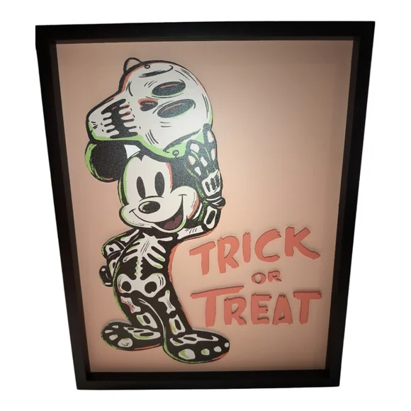 Mickey Mouse Halloween Skeleton Trick or Treat Wall Art - Black Frame NWT. - Picture 5 of 11